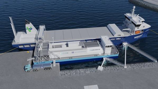 Cópia da YCA Azane e Fjord Base Bunkering Barge.  Imagem cortesia Yara Clean Amônia e Azane