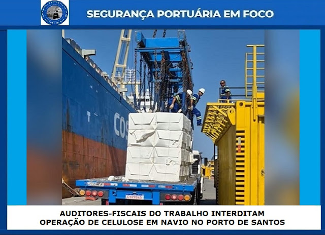 AUDITORES-FISCAIS DO TRABALHO INTERDITAM OPERAÇÃO DE CELULOSE EM NAVIO NO PORTO DE SANTOS